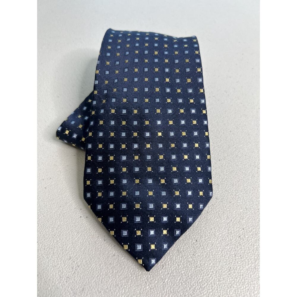 Van Heusen Blue Square/Geometric Pattern 100% Silk Designer Tie